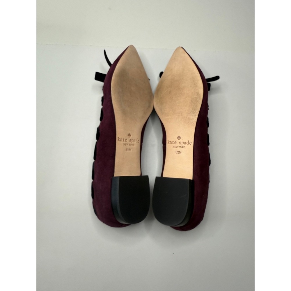 Kate Spade Kalani Deep Cherry Suede Velvet Bow Pointed Toe Shoes 8M Sample - Picture 2 of 7